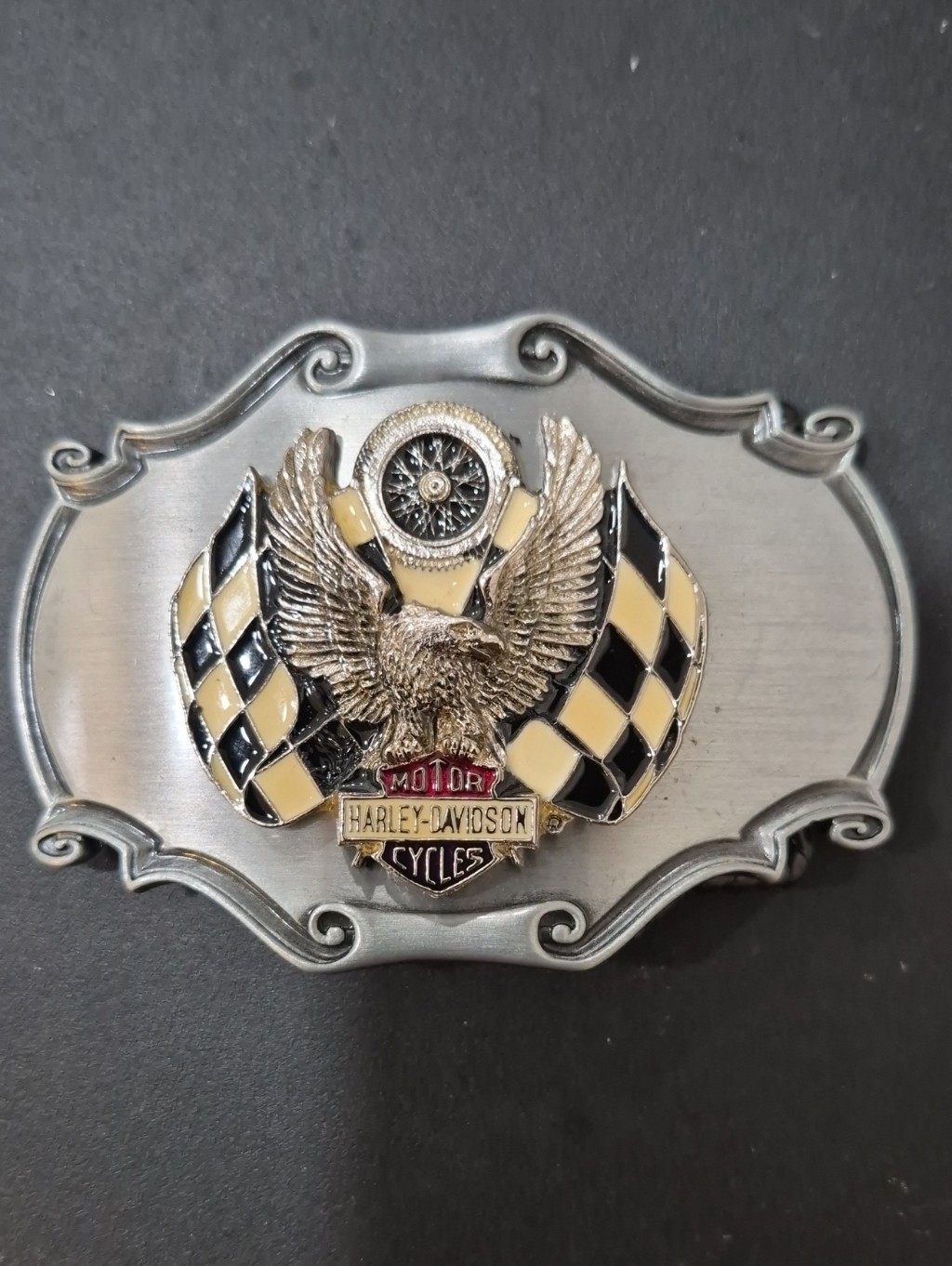 Vintage 1978 Harley-Davidson Belt Buckle With Checkered Flags